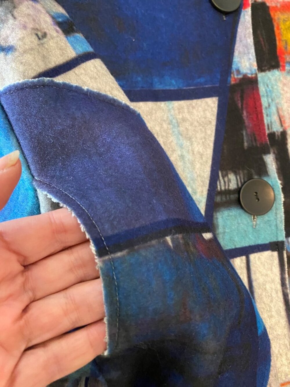 Damee Abstract Print Hooded Jacket With Button Closure Blue Multicolor XL - Picture 6 of 12